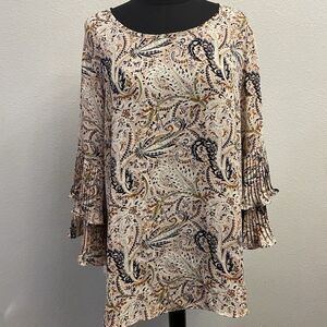 Women's Paisley Print Blouse Ruffled‎ Bell Sleeve Size 14/16W